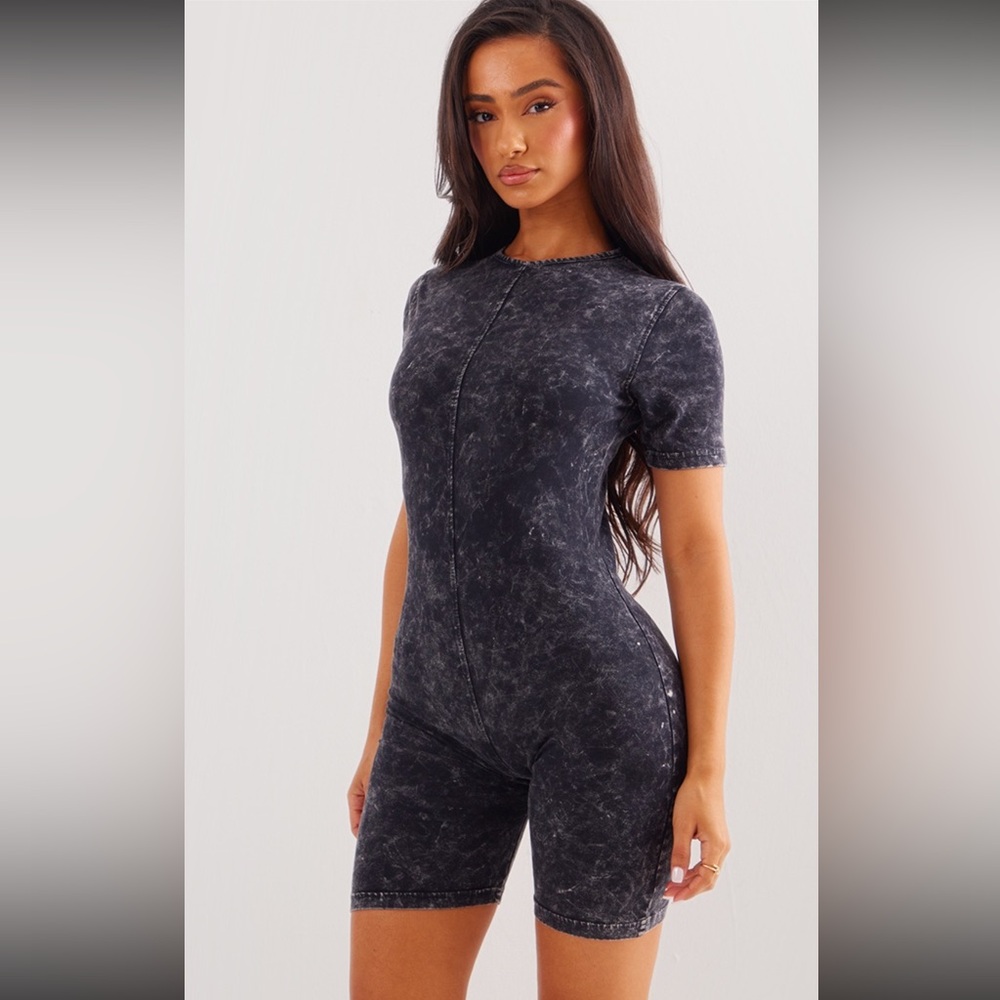 PrettyLittleThing Black Acid Wash Bodysuit